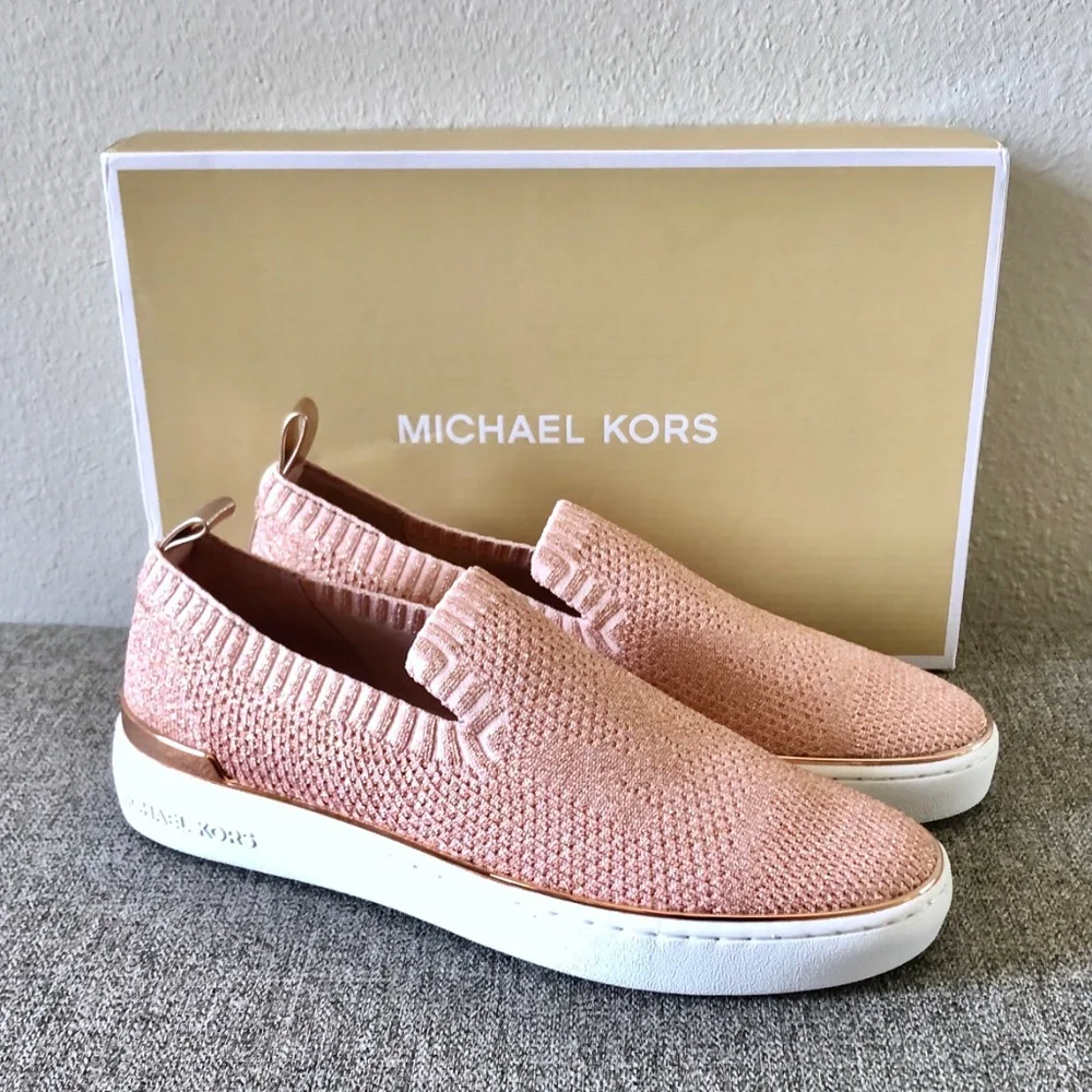 MICHAEL KORS Metallic Rose Gold Slip On Sneakers